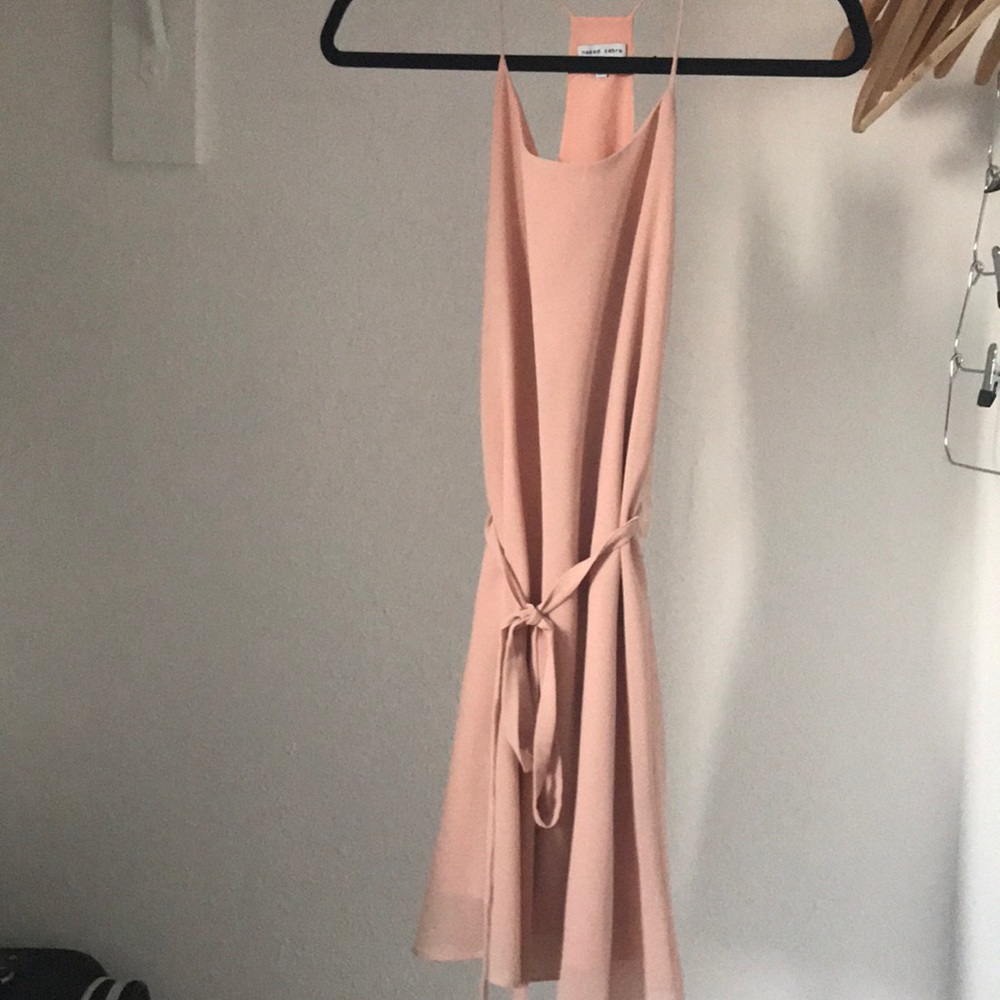 Naked Zebra blush wedding guest dress